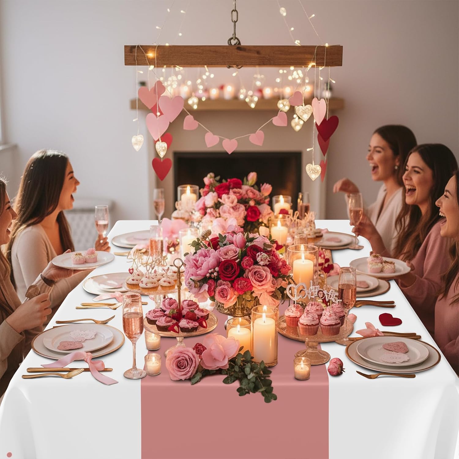 Smiry Plastic Table Cloth Disposable 3 Pack, 54 x 108 Inch Rectangle Waterproof Tablecloth, Printed Gold Table Runner Style for Birthday Weeding, Party, Sturdy & Leakproof, Rose Gold and White - Image 6