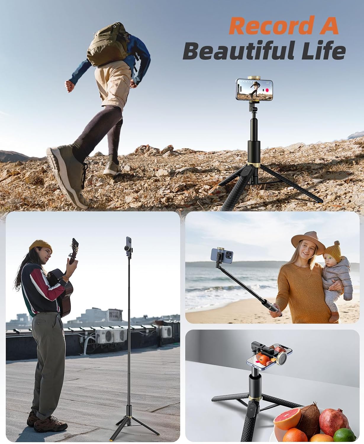 Vimose Phone Tripod & Selfie Stick with Remote, Portable, Lightweight for Video Recording Vlog, Extendable Travel Tripod Stand Compatible with iPhone Android, Black, 62" - Image 7