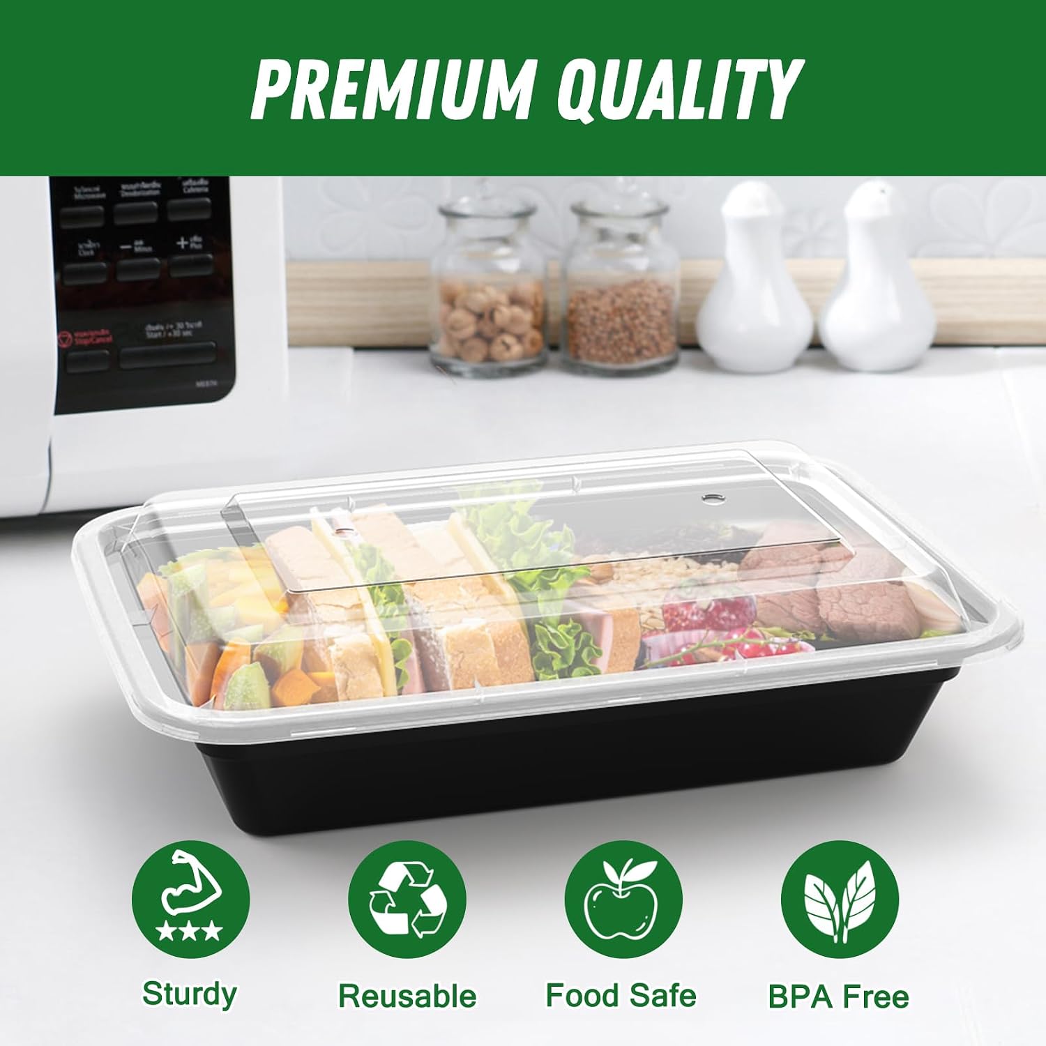 Dealusy 50 Pack (100-Piece) 28 oz Meal Prep Containers Reusable with Lids, Sturdy Leakproof & Food Safe, Microwave, Freezer, Dishwasher Safe Prep Containers, To Go Take Out Plastic Food Storage - Image 3