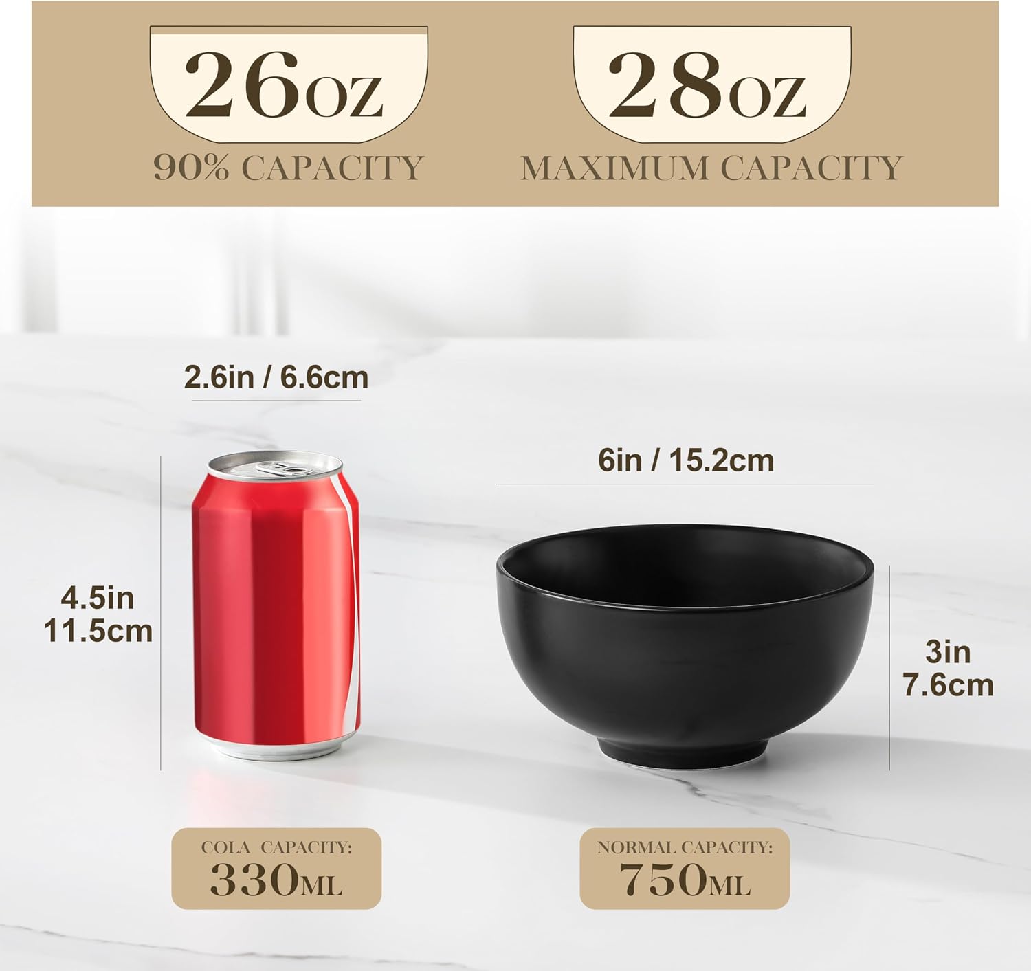 MALACASA 26 Qz Porcelain Soup Bowls, White Ceramic Cereal Bowls for Kitchen 6 inch Bowls Set of 6 for Oatmeal Salad Fruit Rice Dishwasher and Microwave Safe, Series Regular - Image 2