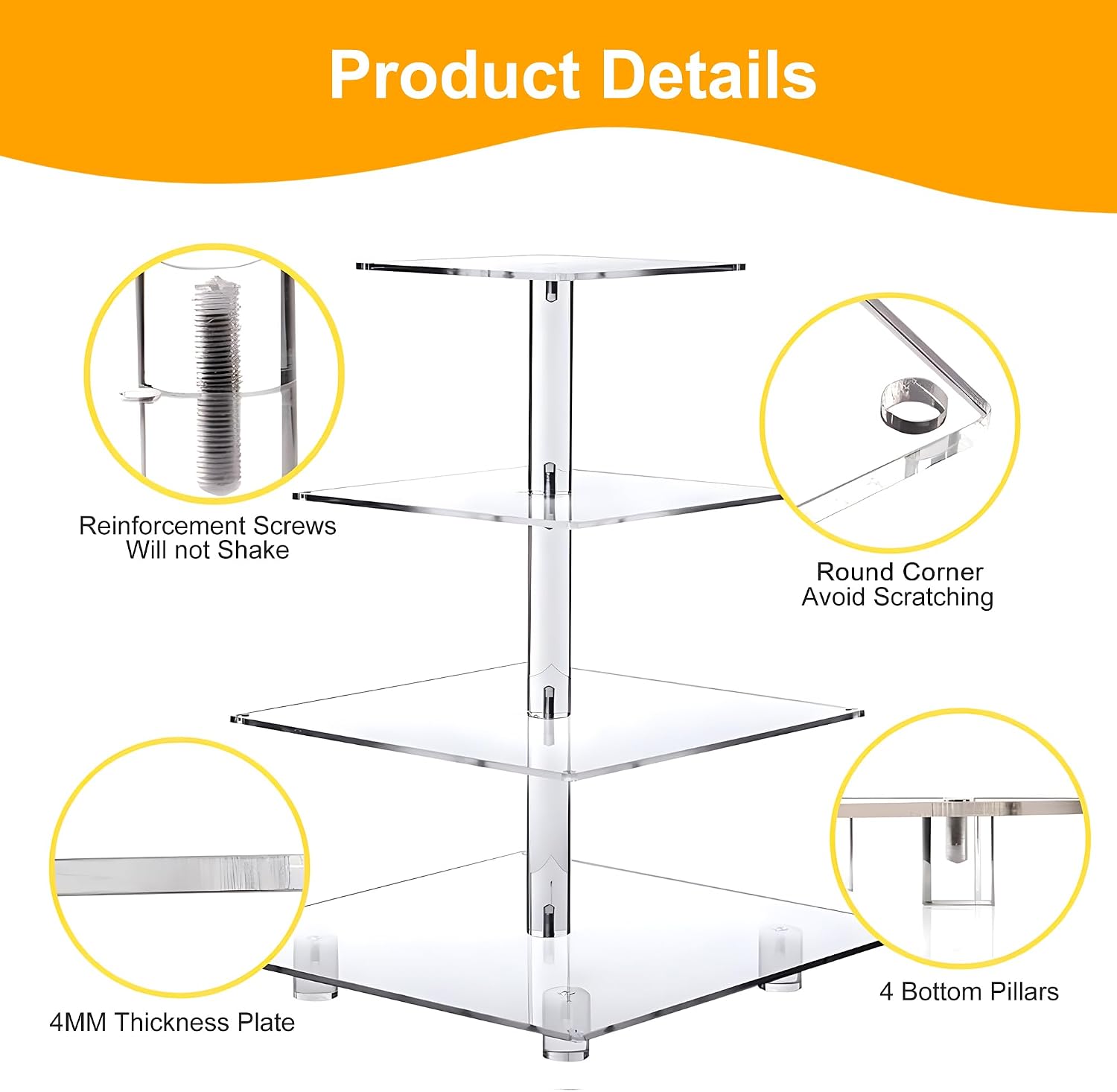 YestBuy Cupcake Stand with Yellow LED Lights, 4 Tier Cupcake Stand for 50 Cupcakes, Acrylic Cupcake Tower Stand, Clear Tiered Cupcake Holder for Birthday Candy Bar Décor Weddings, Parties Events - Image 7