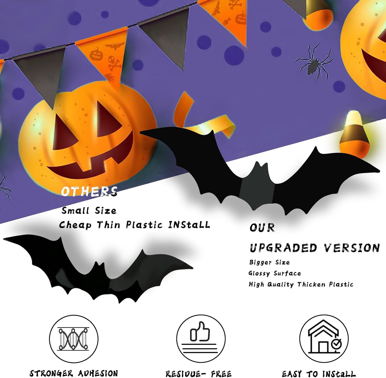 TDHDIKE Halloween Party Supplies & Decorations 140Pcs Realistic PVC 3D Black Scary Bat Wall Stickers for Creepy Home & Indoor Decor DIY Wall Decal Bathroom Decor - Image 4