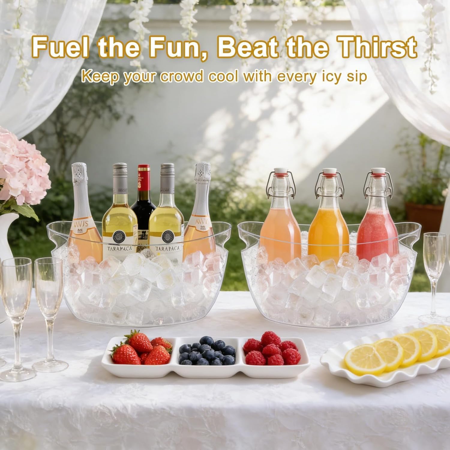 2-Pack Ice Buckets for Parties, 7.5L Clear Acrylic Beverage Tub | Ice Bucket with 2 Scoops,Large Champagne Bucket and Drink Bucket for Wine,Beer,Cocktails and Mimosa Bar Supplies - Image 2