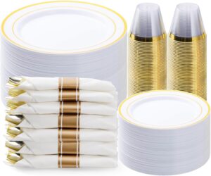 BESTVIP 350PCS Gold Plastic Dinnerw...
