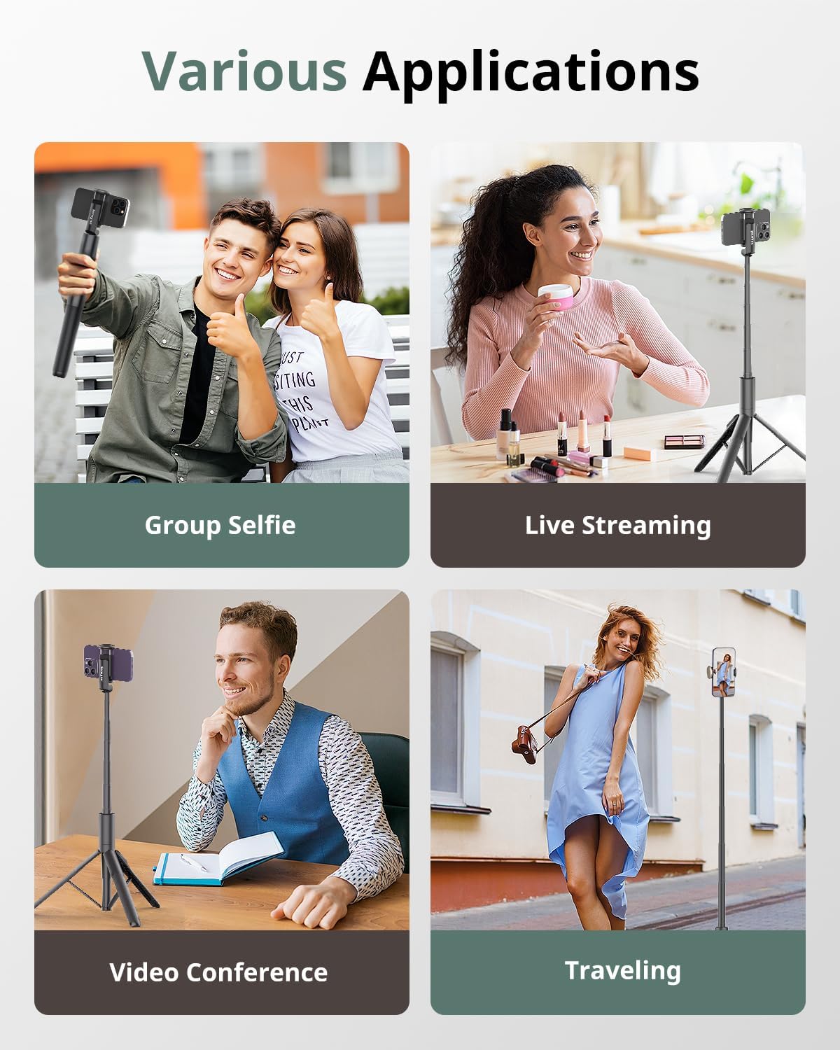Sensyne 60" Phone Tripod - Selfie Stick, Lightweight All in One Phone Tripod Integrated with Wireless Remote Compatible with All Cell Phones for Selfie/Video Recording/Photo/Live Stream/Vlog(Black) - Image 2