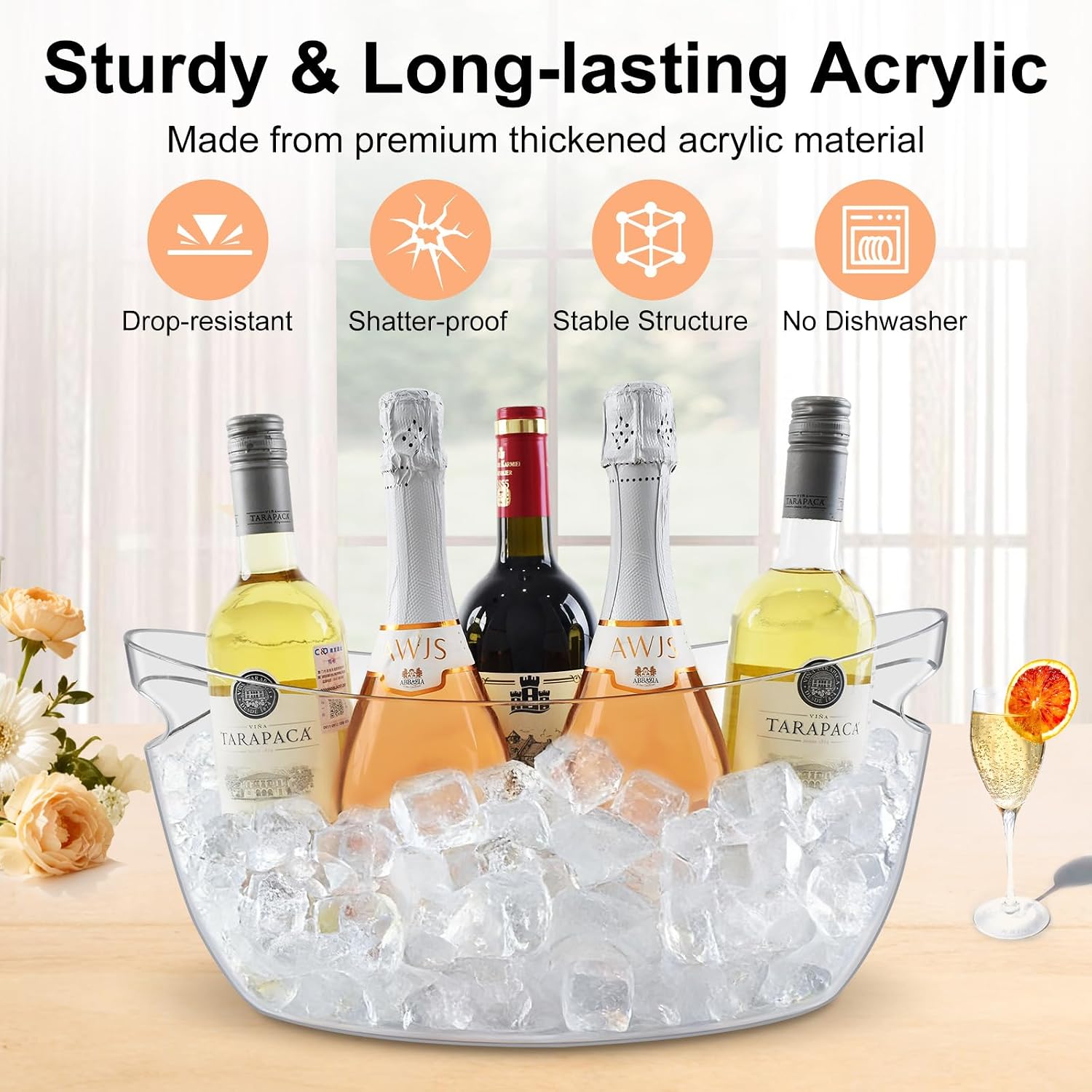 2-Pack Ice Buckets for Parties, 7.5L Clear Acrylic Beverage Tub | Ice Bucket with 2 Scoops,Large Champagne Bucket and Drink Bucket for Wine,Beer,Cocktails and Mimosa Bar Supplies - Image 8