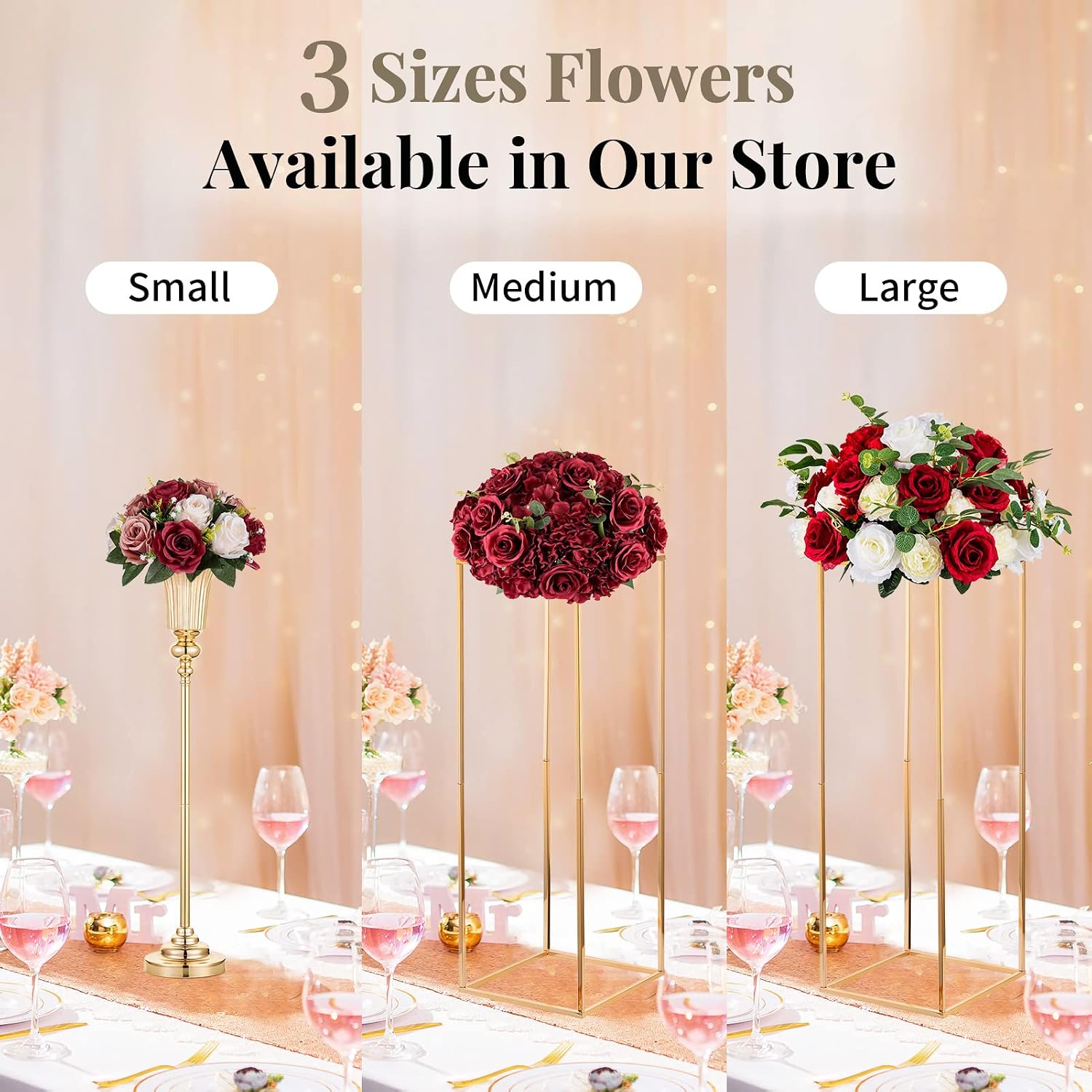 NUPTIO Artificial Flower Centrepieces for Tables - 2 Pcs Burgundy & Dusty Rose & Creamy White Fake Flowers Roses Balls 9.5in Diameter - Silk Faux Rose Arrangement for Wedding Party Table Decor - Image 6