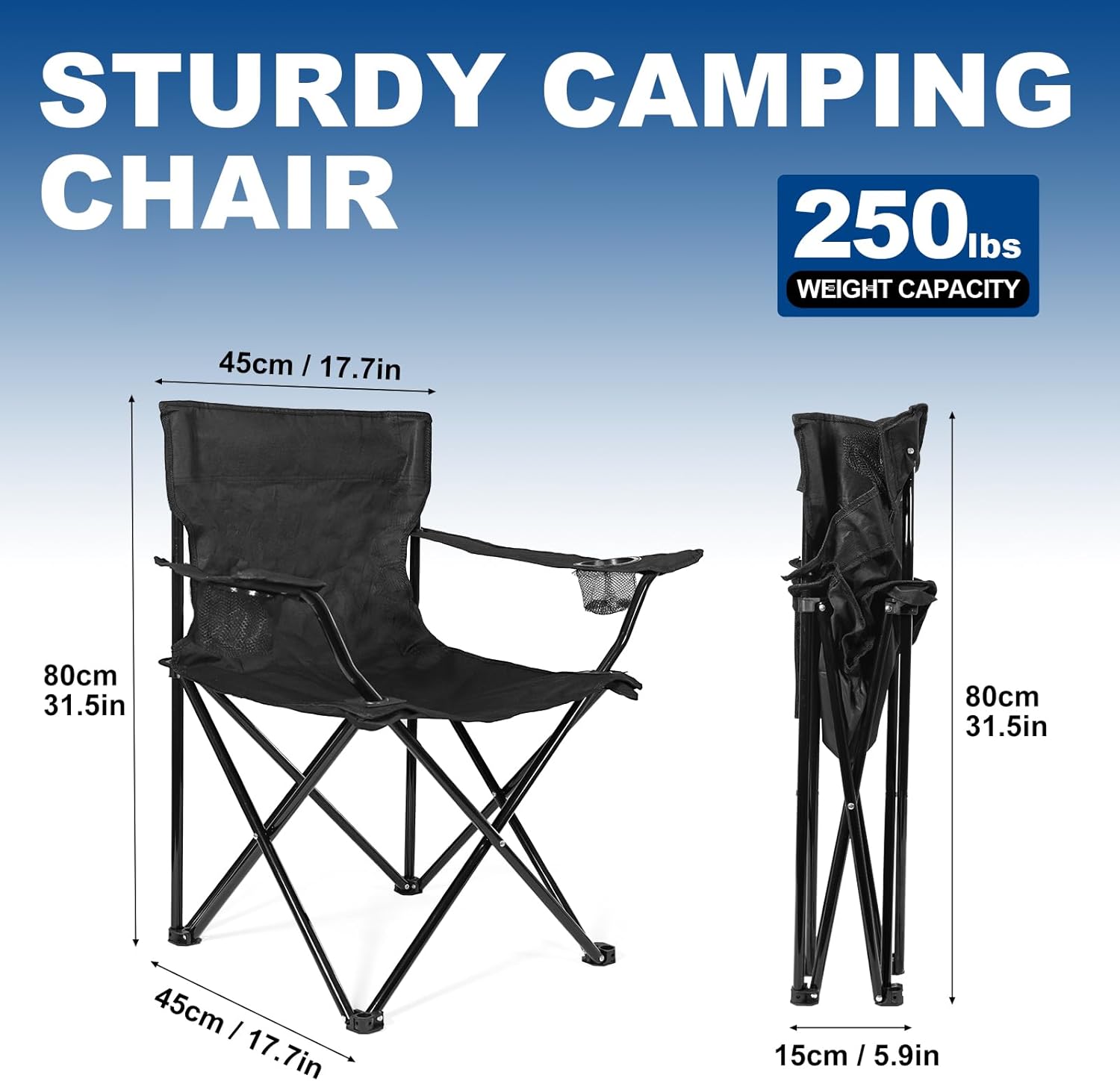WEIDIORME 2 Pack Lightweight Camping Chairs for Adults & Teens, 250LBS Capacity Foldable Portable Chairs with Carry Bag, Compact Design for Camping, Beach, Picnics, and Outdoor Events - Image 3