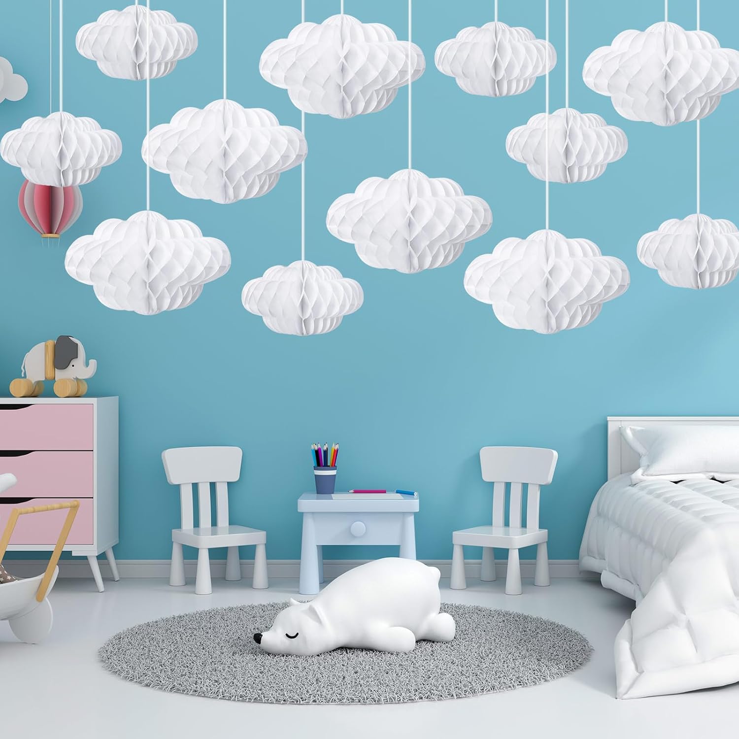 Affrolling 20 Pcs 3D Cloud Decorations Hanging Honeycomb Decor Artificial Cloud Ornaments for Ceiling Art Wedding Birthday Nursery Room Baby Shower Party Decorations (Medium,Classical Style) - Image 4