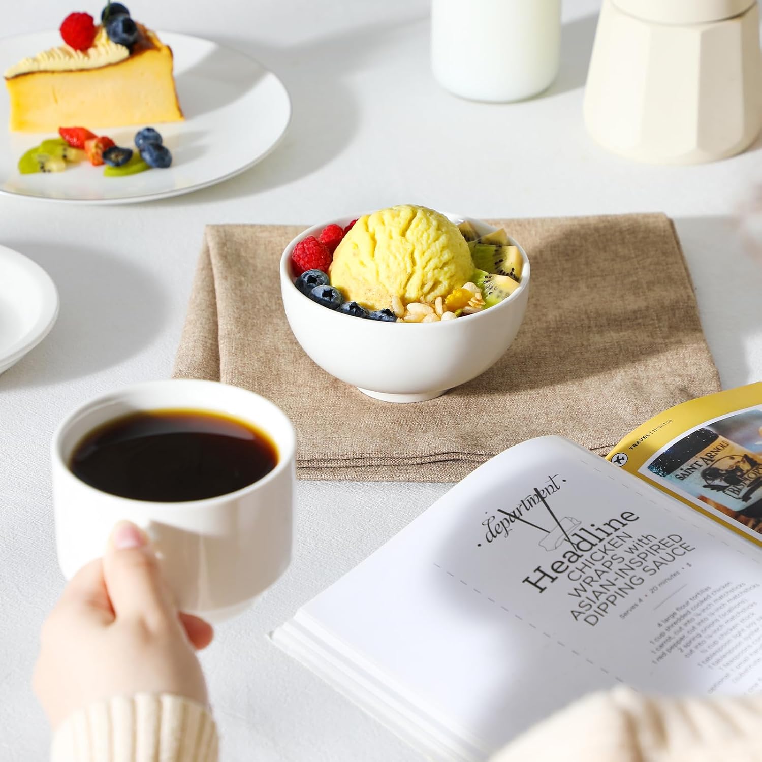 MALACASA Small White Bowls Set of 8, 10 Oz Ice Cream Bowls - Little Ceramic Bowls for Bouillon,Side Dishes, Dessert, Oatmeal, Fruit, Portion Control - Dishwasher & Microwave Safe. - Image 8