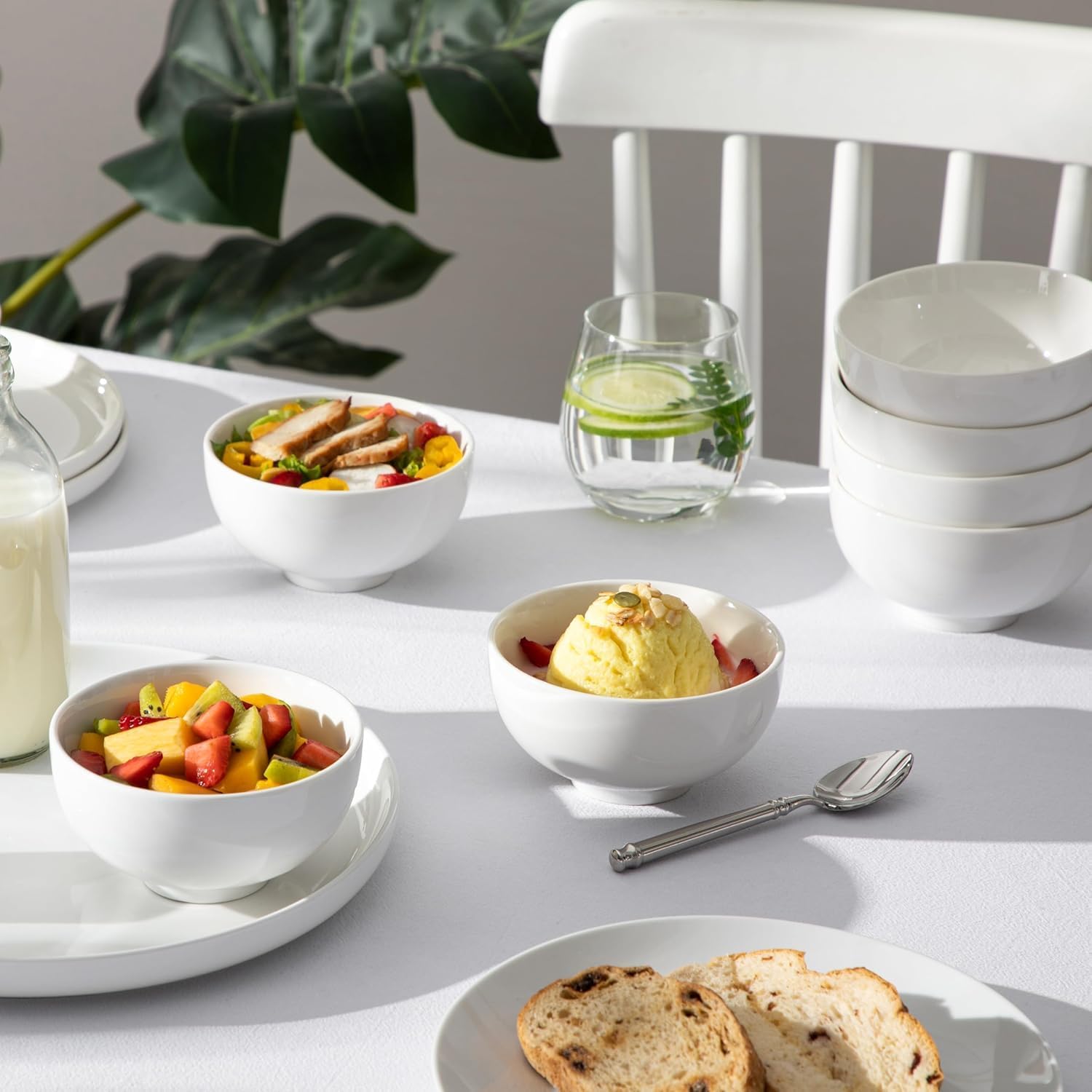 MALACASA Small White Bowls Set of 8, 10 Oz Ice Cream Bowls - Little Ceramic Bowls for Bouillon,Side Dishes, Dessert, Oatmeal, Fruit, Portion Control - Dishwasher & Microwave Safe. - Image 9