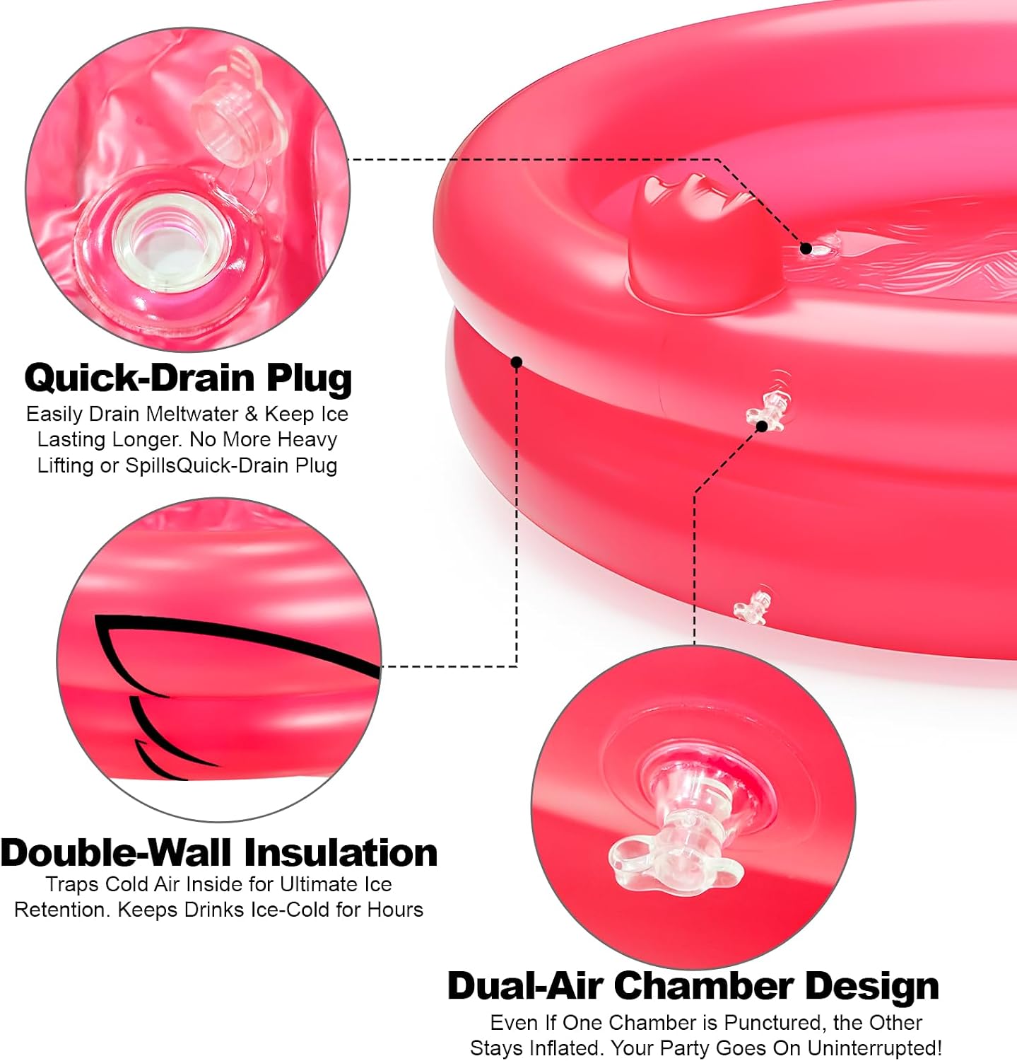 Inflatable Flamingo Cooler 130+ Cans Large Capacity, Bottom Quick-Drain, Luau Party Decor, Flamingo Pool Party Decorations, Beach Hawaiian Birthday Party Supplies Tropical Themed Summer Drink Cooler - Image 2