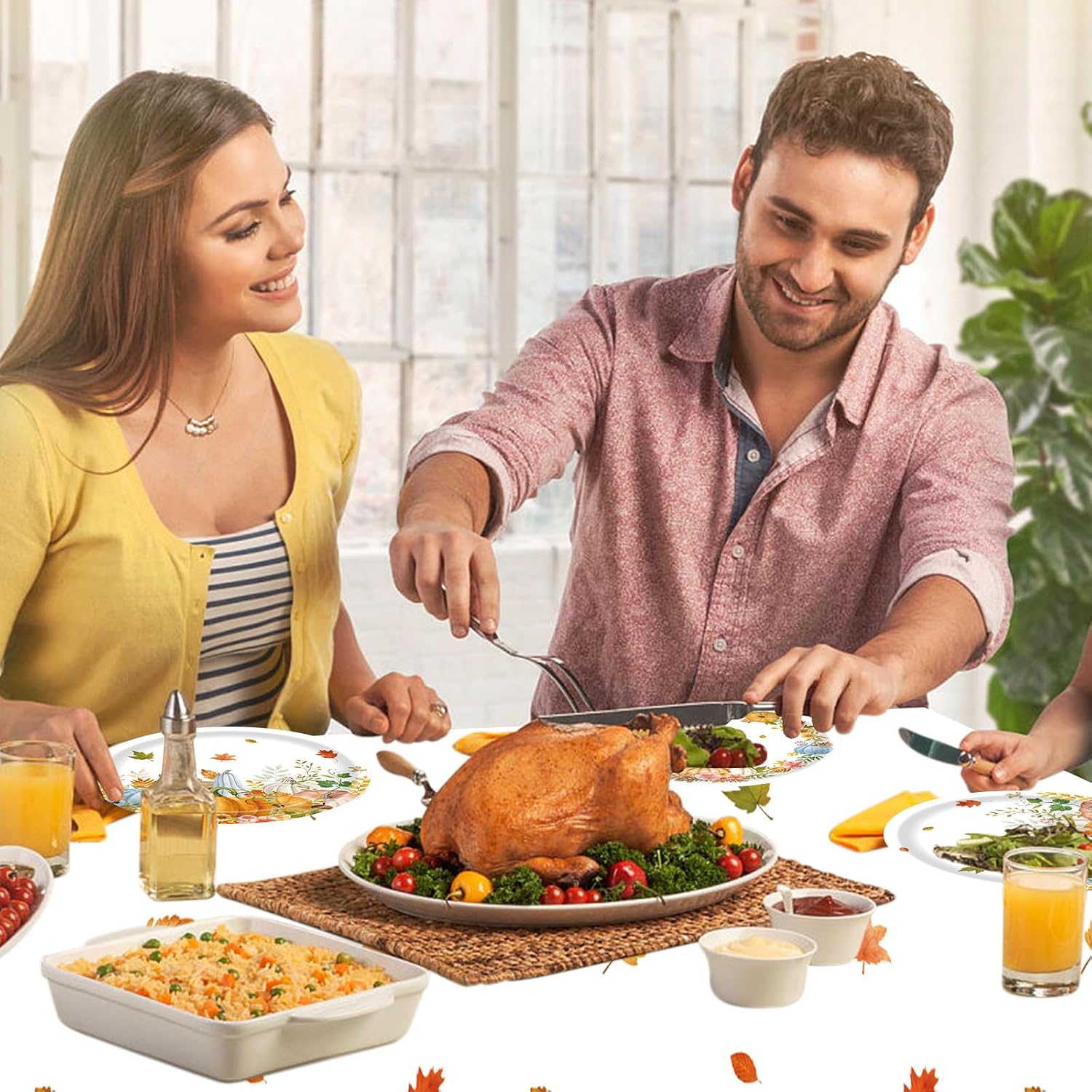 Fall Thanksgiving Paper Plates and Napkins Party Supplies Watercolor Pumpkin Maple Thanksgiving Disposable Tableware Banner Tablecloth Set Autumn Harvest Party Decorations for Table, 99Pcs Serves 24 - Image 7