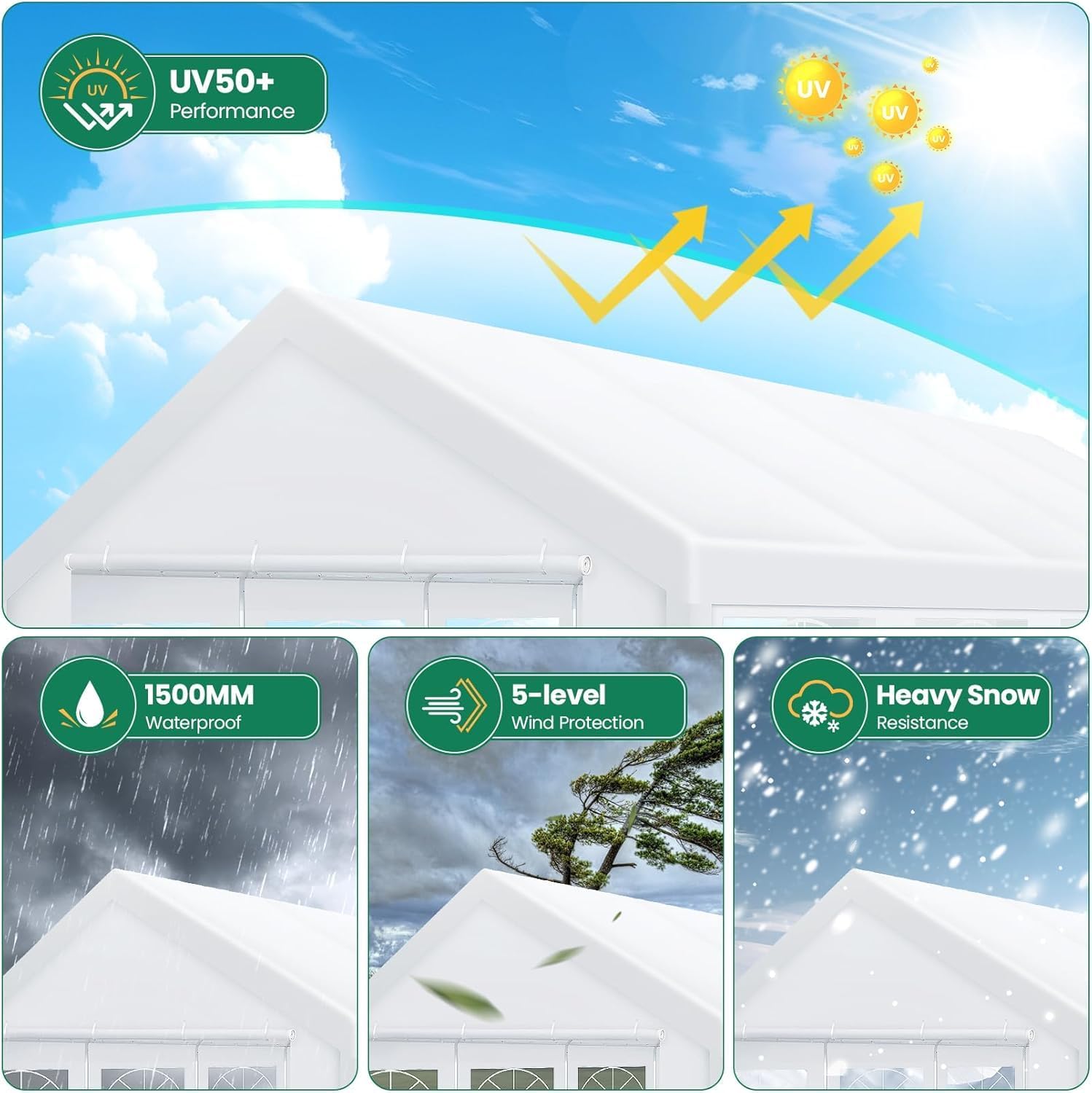 COBIZI 20x30 Outdoor Party Tent Heavy Duty Waterproof Canopy Shelter with 8 Sidewalls & 12 Church Windows, White Powder Coating, Built-in Sandbag Commercial Event Tents for Parties Wedding Patio BBQ - Image 7