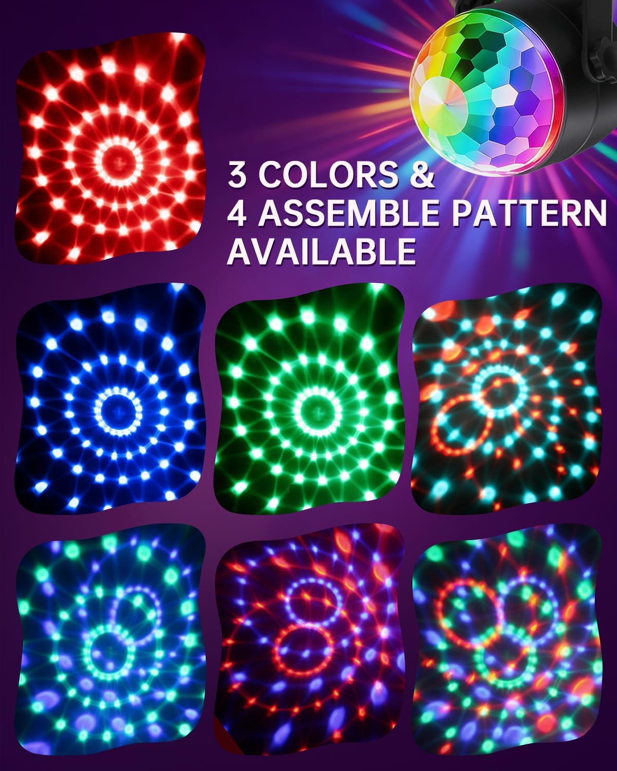 Luditek 2-Pack Portable Sound Activated Party Lights Indoor, Battery Powered/USB Dj Disco Ball Strobe Lights for Car Room, Adults Gifts, New Years Eve Party Supplies 2025 Christmas Decorations - Image 3