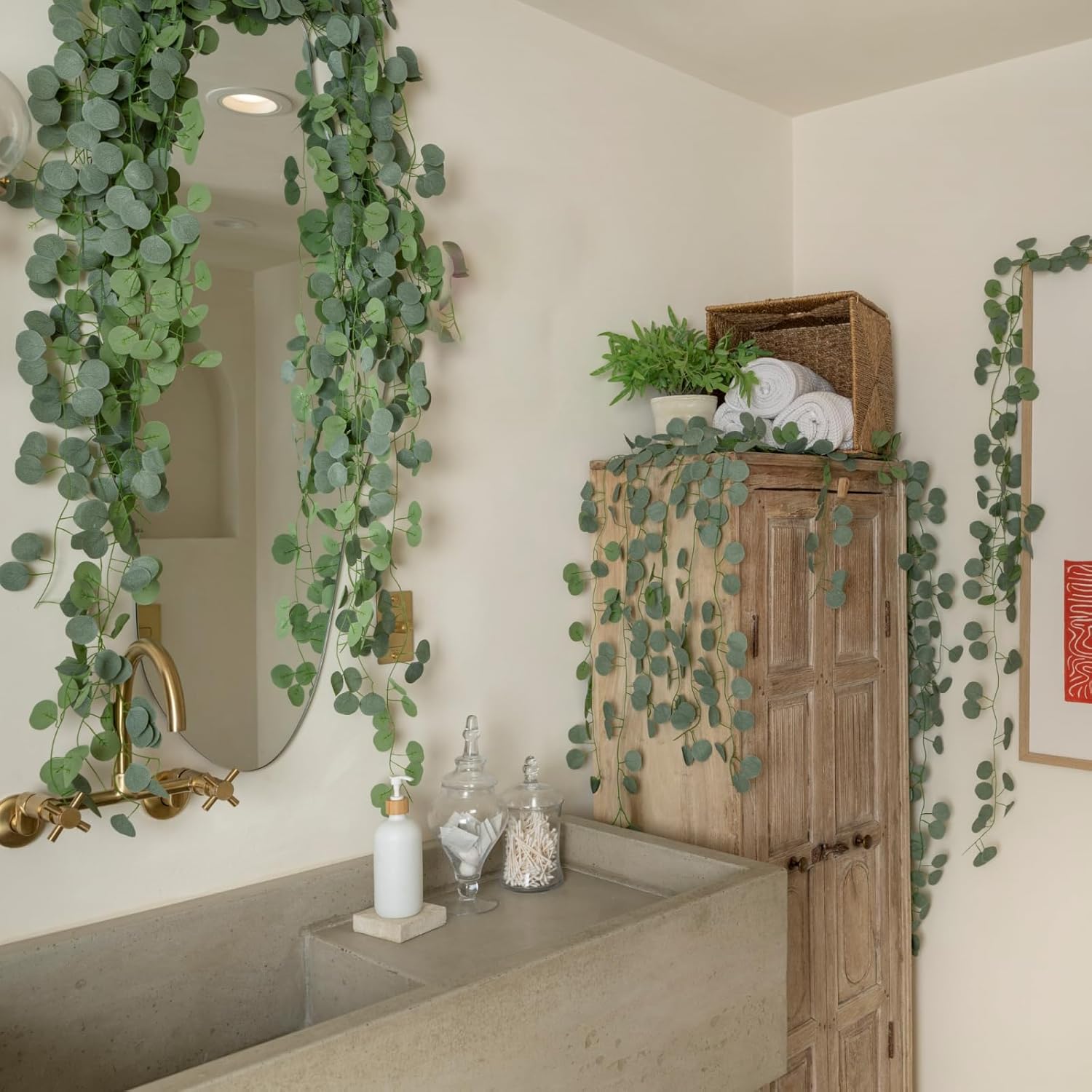 CQURE 24 Pack Eucalyptus Garland, Artificial Greenery Garland Faux Eucalyptus Leaves Table Vines for Wedding Backdrop Fireplace Arch Door Wall Room Decor(168FT) - Image 9