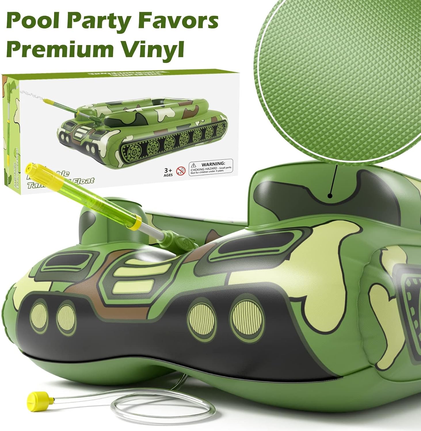 Tank Pool Floats Kids Adults - Jasonwell Inflatable Pool Floaties Swimming Pool Tank with Water Cannon Gun Swim Floaty Rafts Lake Beach Party Pool Toys for Boys Girls Toddlers Kids Adults (Green, L) - Image 6