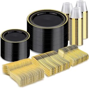 BESTVIP 600PCS Black Gold Dinnerwar...