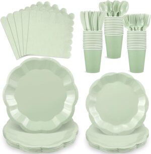 NatNarr 175 Pcs Sage Green Plates a...