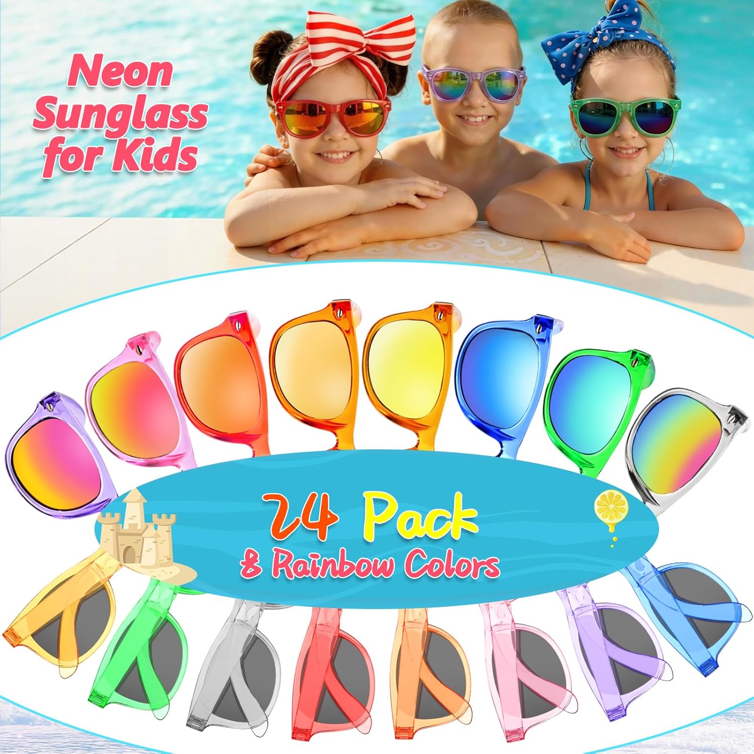 Kids Sunglasses Bulk Party Favors - 24Packs Boys Girls Sunglasses for Kids Age 3-8, Neon Sunglass with UV400 Protection, Goodie Bags Stuffers for Kid Birthday Party Supplies, End of Year Student Gifts - Image 2