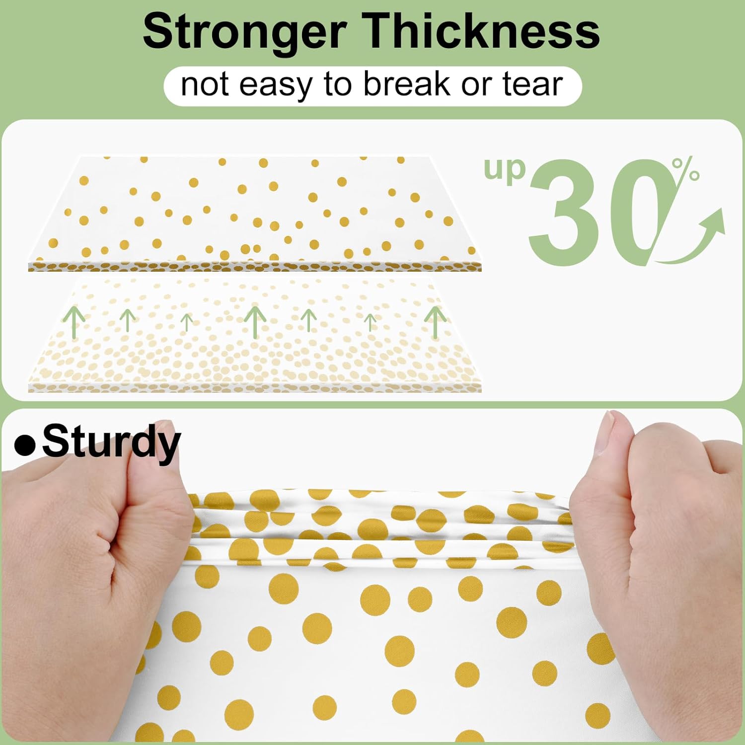 Smiry Plastic Table Cloth Disposable 3 Pack, 54 x 108 Inch Rectangle Waterproof Tablecloth, Printed Gold Table Runner Style for Birthday Weeding, Party Decorations, Leakproof & Sturdy, White and Gold - Image 3