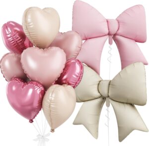 Pink White Heart Balloons, Foil Bow...