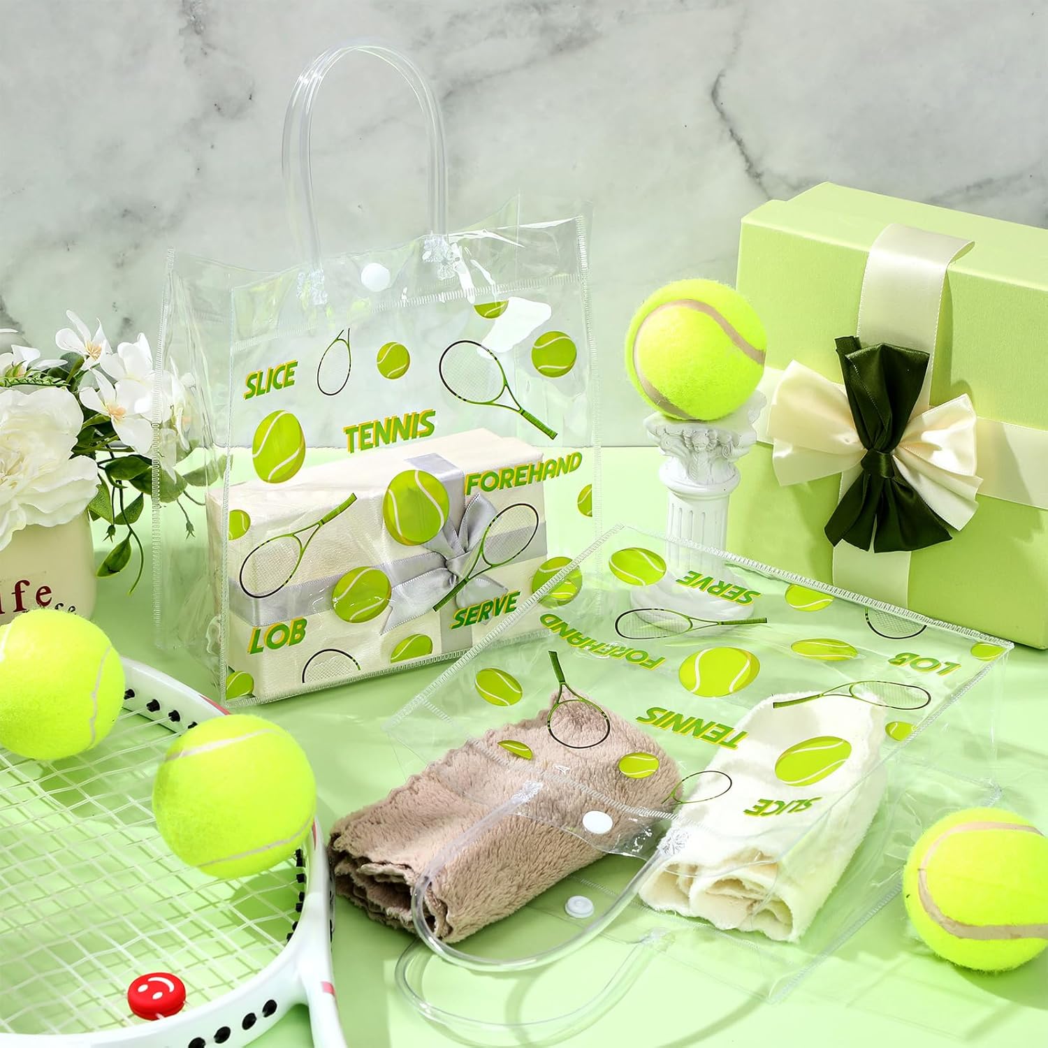 Aliceset 20 Pcs Tennis Party Favor Bags with Handles Tennis Themed Candy Treat Bags Sport Party Goodies for Team Snack Wrapping Birthday Decoration, 8 x 8 x 3.15 Inch - Image 4