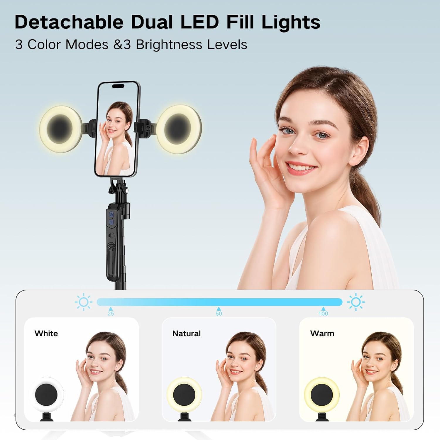 70.9” Auto Face Tracking Tripod for iPhone with Light,360 Rotation that Follows Your Movement,Phone Tripod for iPhone/Android/GoPro,Selfie Stick with Remote for Live Stream Video Recording - Image 3
