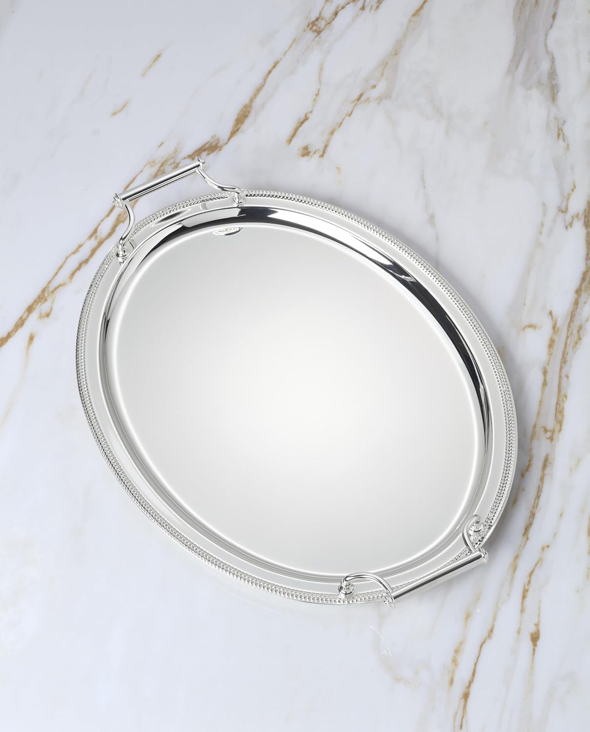 Reed and Barton Kitchen and Dining, Gallery Oval Silverplate Tray with Handles, Silverplated Material, Handwash, Serving Trays, Round Tray, Home & Kitchen Accessories (Silver, 1 Piece, 13x17 Inch) - Image 2