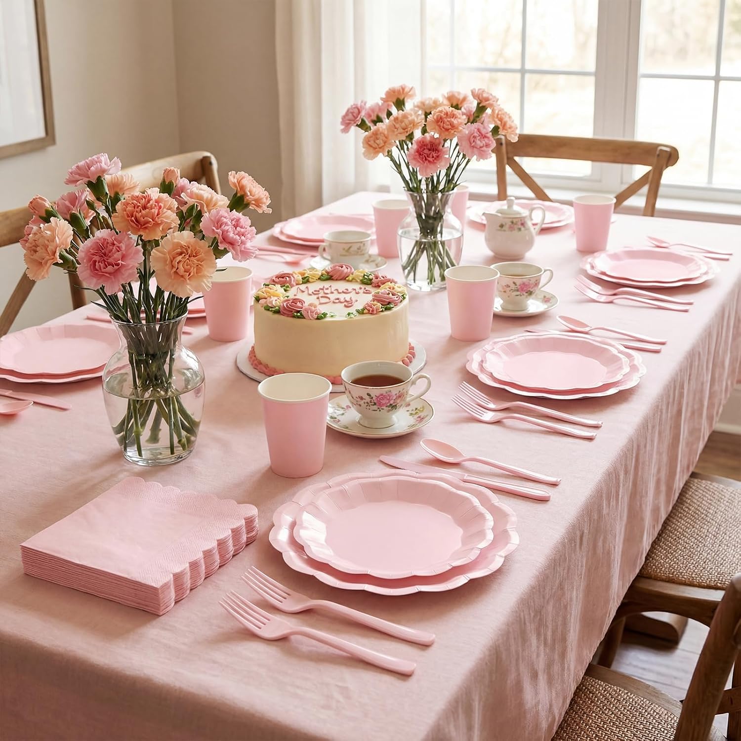 NatNarr 175 Pcs Pink Paper Plates and Napkins Set Include 9" Dinner Plates, 7" Dessert Plate Disposable Scalloped Tableware Serve 25 Guest for Wedding Baby Shower Bridal Shower Birthday - Image 6