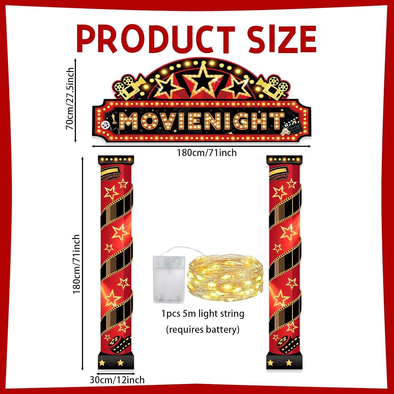 10 Pcs Movie Themed Party Decorations Porch Sign Banner with 6 Movie Party Decor Boxes, Movie Night Decorations Red Carpet Party Decoration for Home Film Backdrop, Birthday Supplies - Image 2