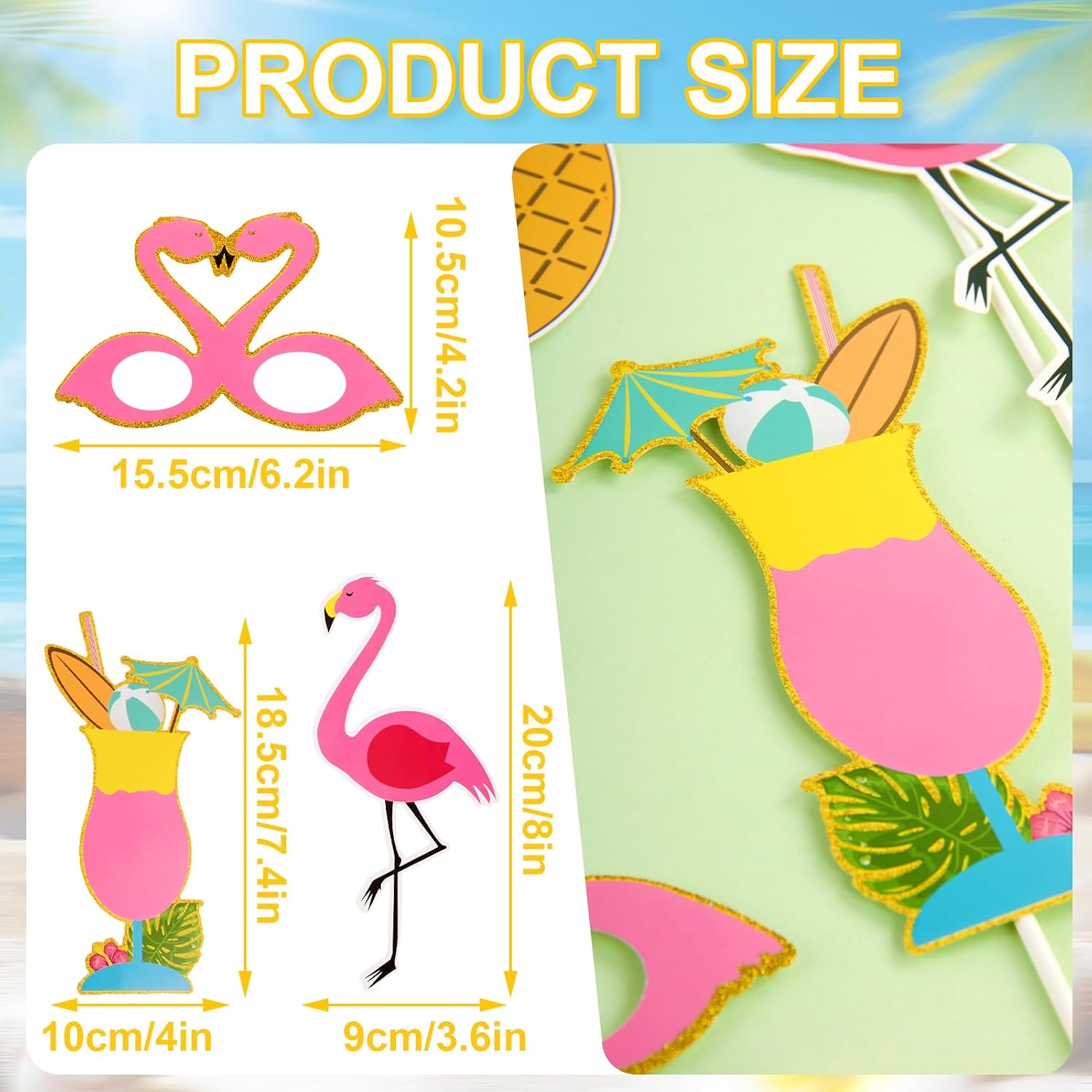 SUNBEAUTY 12 Pcs Summer Photo Booth Props Beach Summer Pool Party Decorations Luau Photo Booth Props Tropical Tiki Beach Pool Party Favors for Baby Shower, Birthday, Hawaii - Image 3