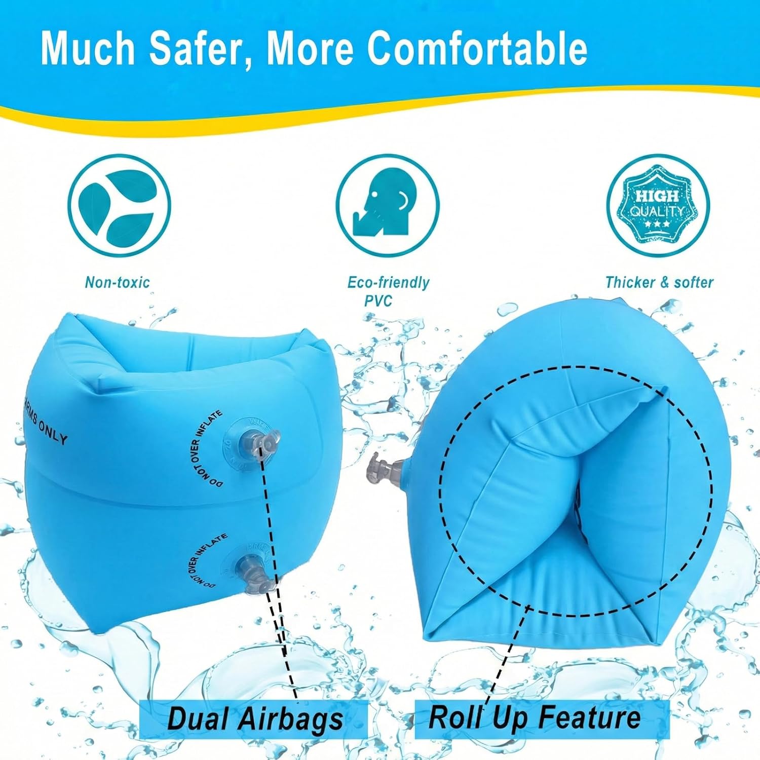 2 Pack Arm Floaties for Kids and Adults- Inflatable Floaties for Kids 6-12yrs, Blow up Water Wings for Toddlers, Swimming Arm Pool Floats for Children and Adults 30-150LBS(Blue and Pink) - Image 2