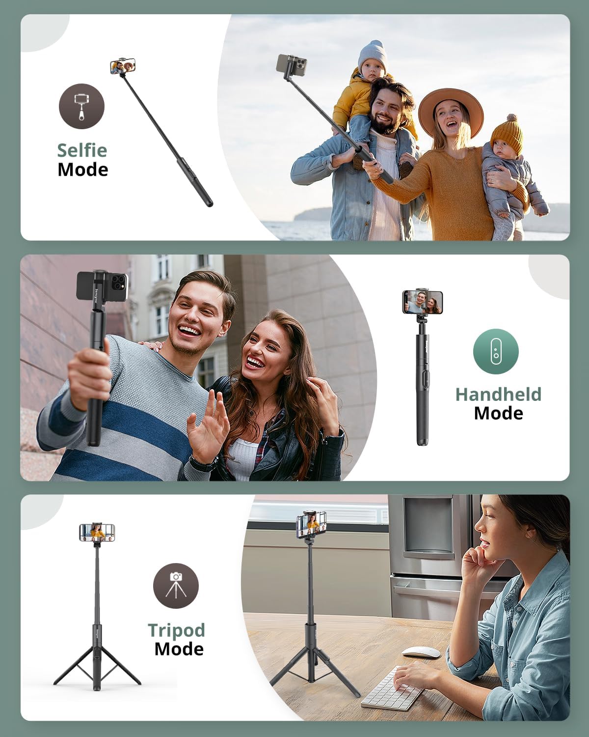 Sensyne 60" Phone Tripod - Selfie Stick, Lightweight All in One Phone Tripod Integrated with Wireless Remote Compatible with All Cell Phones for Selfie/Video Recording/Photo/Live Stream/Vlog(Black) - Image 4