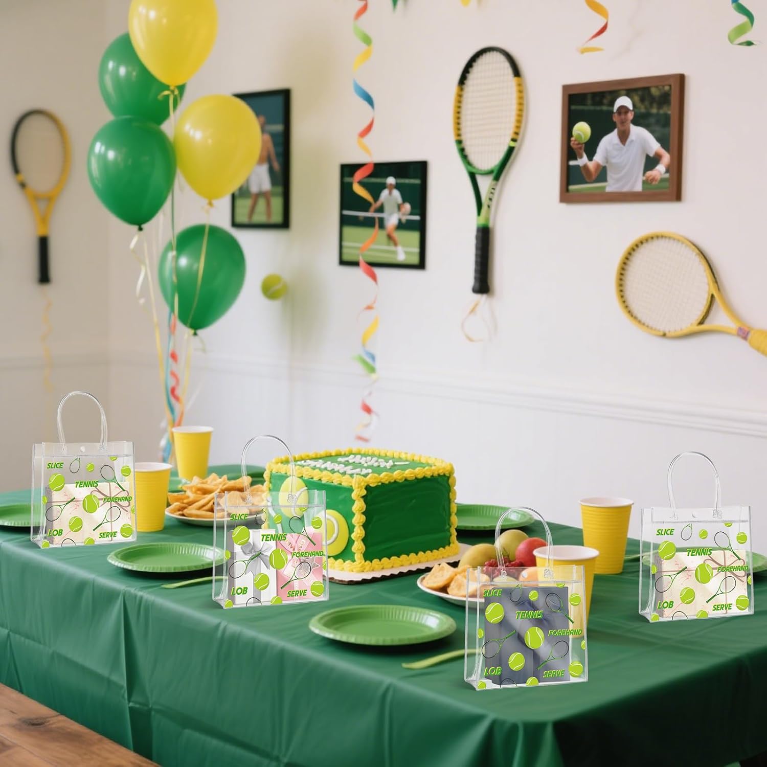 Aliceset 20 Pcs Tennis Party Favor Bags with Handles Tennis Themed Candy Treat Bags Sport Party Goodies for Team Snack Wrapping Birthday Decoration, 8 x 8 x 3.15 Inch - Image 5