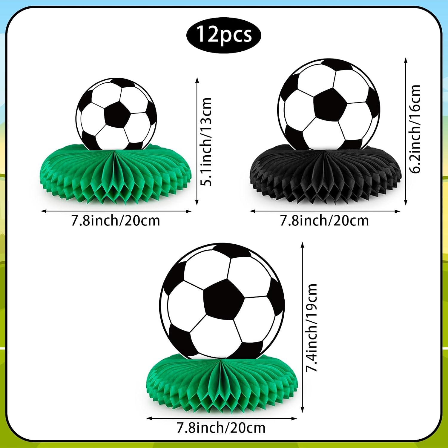 12 PCS Soccer Party Decorations Soccer Honeycomb Centerpieces for Table Sports Themed Tabletop Honeycomb Table Decorations for Boys Birthday Supplies Baby Shower - Image 2