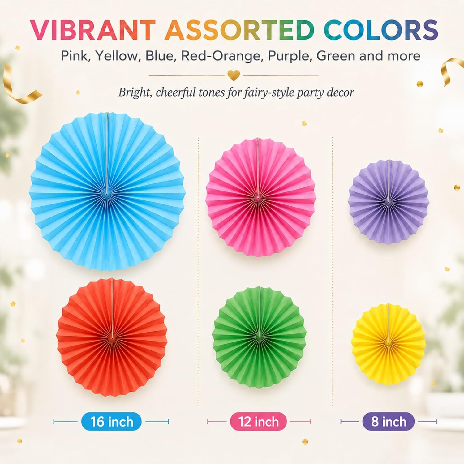 6 Pack Colorful Hanging Paper Fans, Round Pattern Paper Garlands Vibrant Fiesta Pinwheels for Birthday, Back to School Classroom Decor, Baby Shower, Graduation, Wedding Holiday Celebrations - Image 2