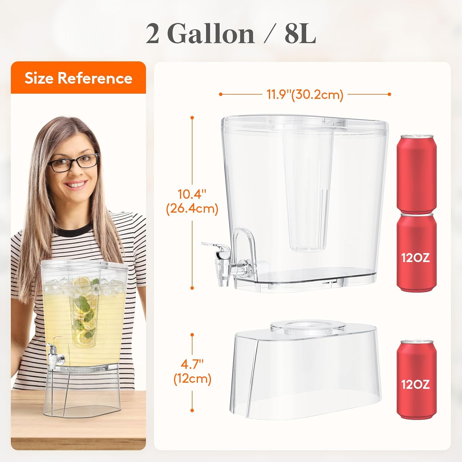 Lifewit 2 Gallon Drink Dispenser for Parties, Large Plastic Beverage Container with Fruit Infuser & Leak-Proof Spigot, BPA Free Water Pitcher for Juice/Tea/Lemonade - Ideal for Bar & Outdoor, 2 Pcs - Image 3