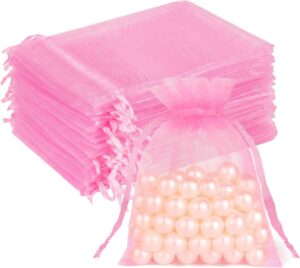 Crweety 50 Pcs Pink Organza Bags 3&...