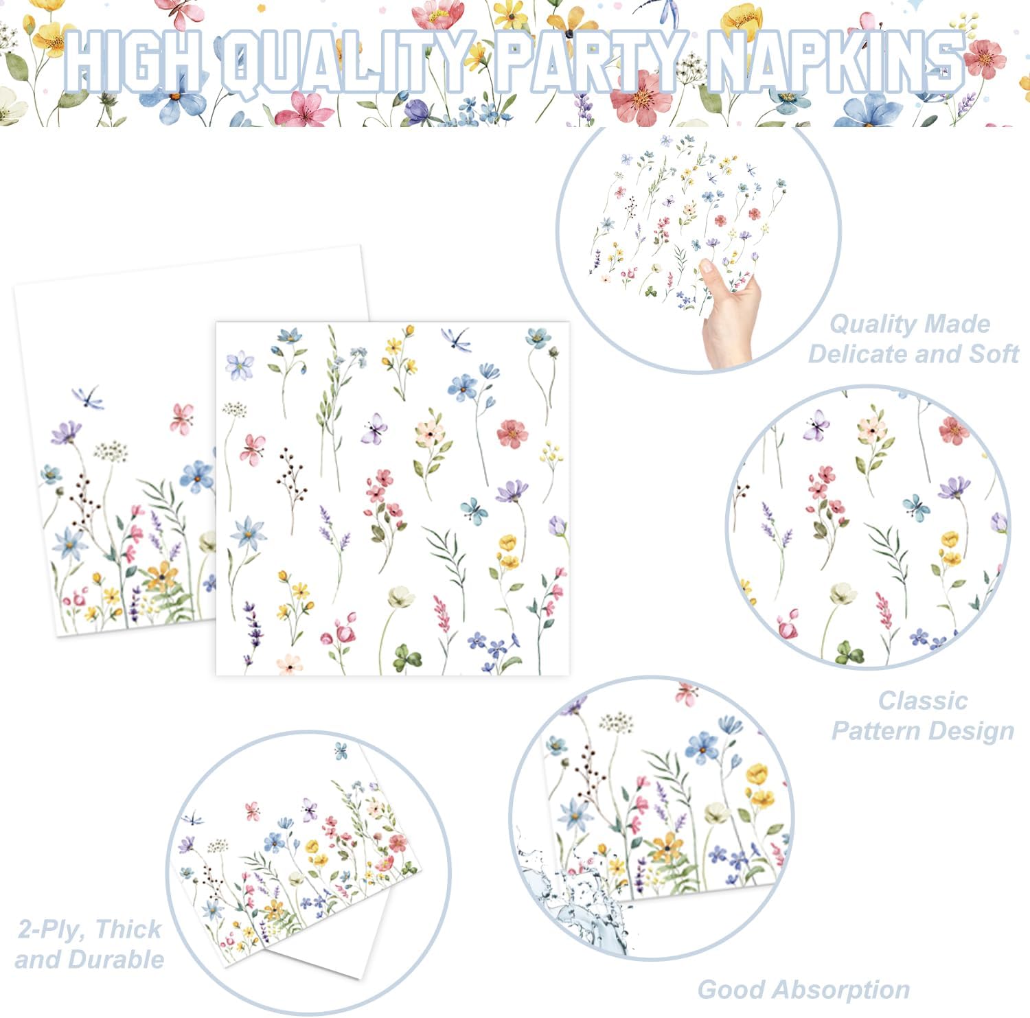 LINHAXM 175 PCS Spring Wildflower Party Decorations include Plates, Cups, Napkins, Cutlery, Cake Toppers, Banner, Tablecloth, Balloons for Floral Baby Shower Birthday Decorations, Serves 20 - Image 4