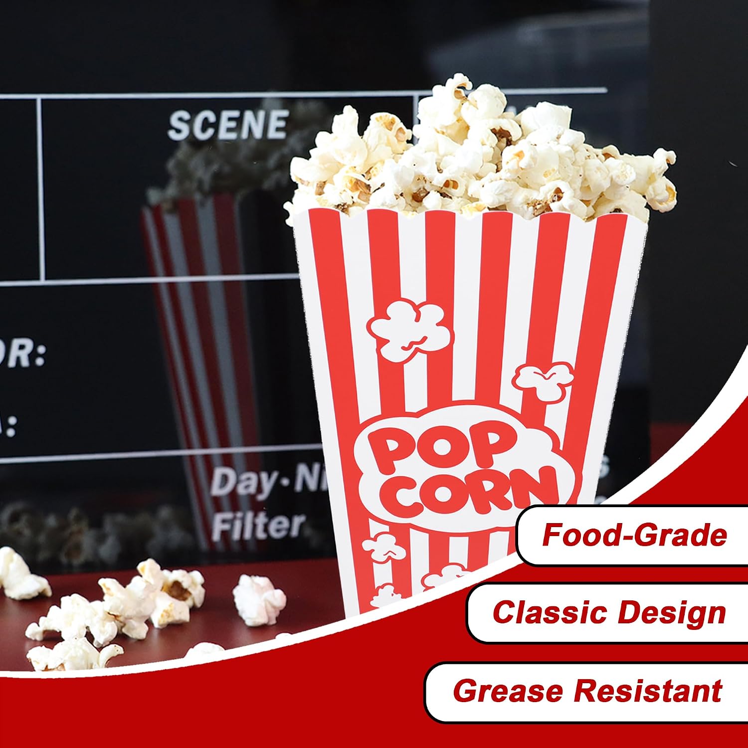 Homrelaxy 24 Pcs Popcorn Boxes, 7.9" Tall and 3.6" Square Large Capacity Popcorn Containers Buckets for Pop Corn Machine, Movie Night, Cinema, Carnival, Party, Concessions - Image 3