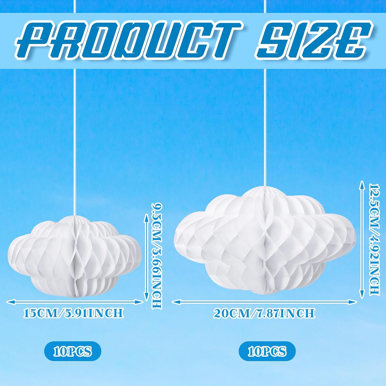 Affrolling 20 Pcs 3D Cloud Decorations Hanging Honeycomb Decor Artificial Cloud Ornaments for Ceiling Art Wedding Birthday Nursery Room Baby Shower Party Decorations (Medium,Classical Style) - Image 3