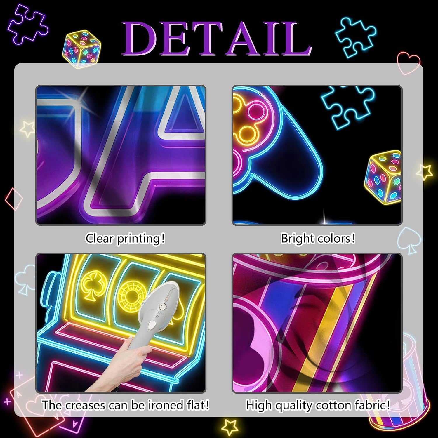 Mocsicka Game Night Theme Photography Backdrops Glow Neon Photo Background for Game On Birthday Party Decor Sleepover Slumber Prom Gaming Party Cake Table Decor Photobooth Supplies (7x5ft) - Image 4