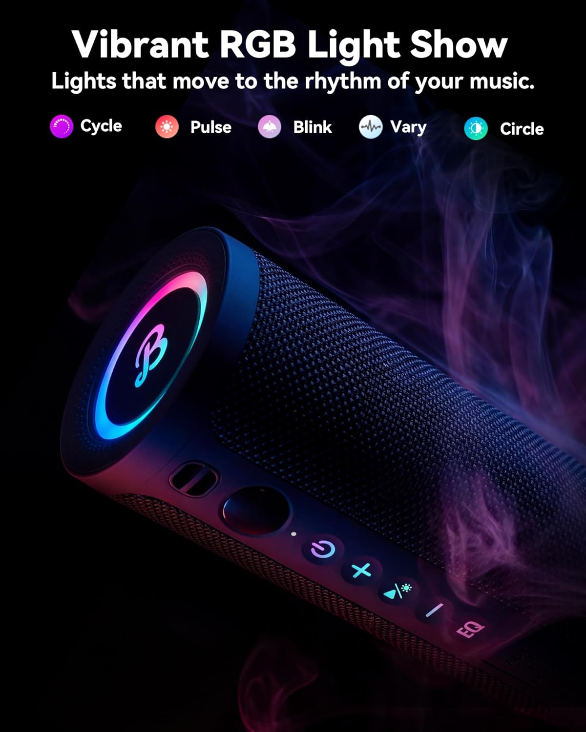 BassBloom Roar 3 Portable Bluetooth Speaker,20W Powerful Sound with JIKE Bass,IPX6 Waterproof,24H Playtime,Bluetooth 5.4,RGB Lights,Wireless TWS Pairing,Outdoor for Camping and Beach (Black) - Image 8