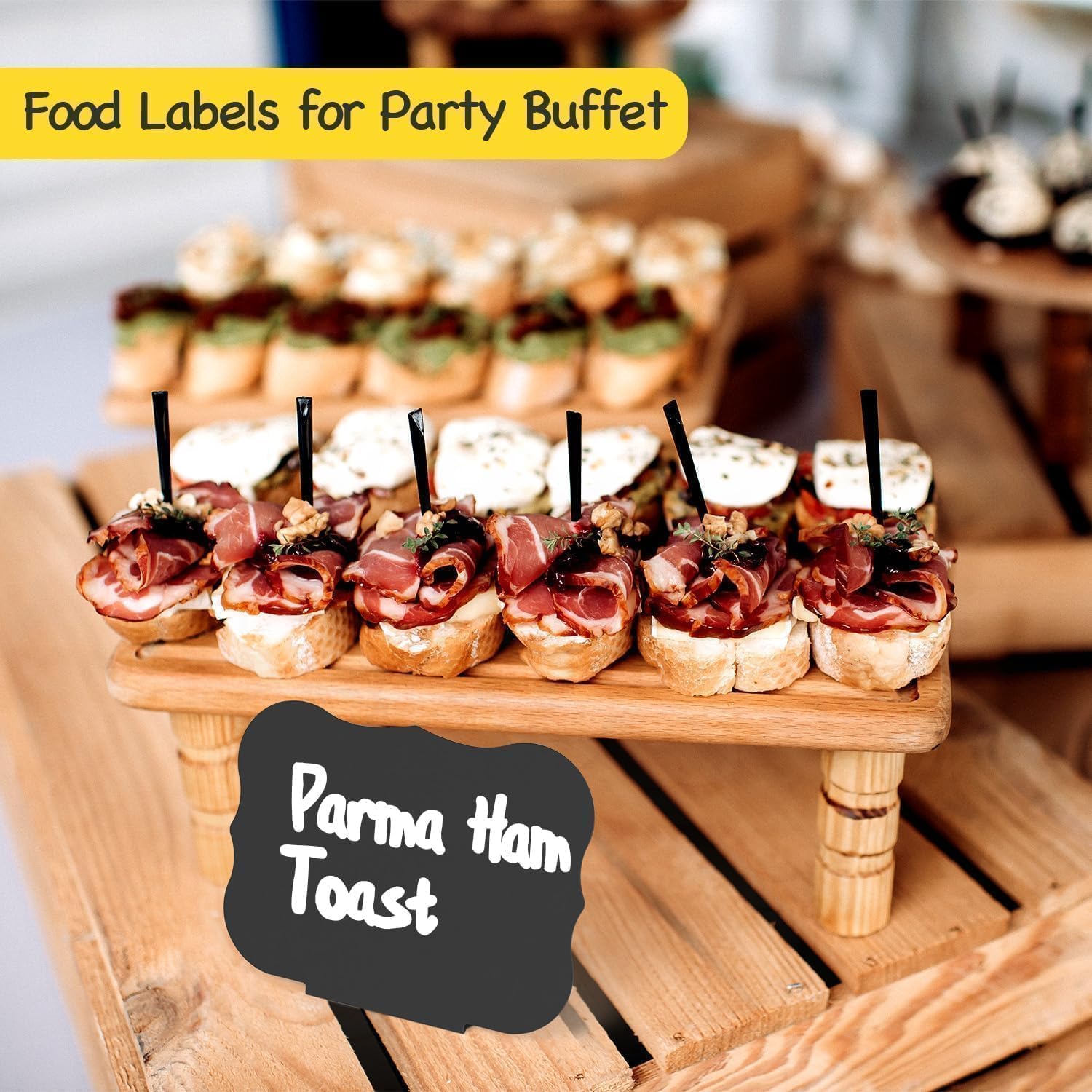 PigPotParty 18 Pcs Food Labels for Party Buffet w/Cleaning Spray, 4"x3" Mini Chalkboard Signs Include 2 Liquid Chalk Markers for Food Display - Food Tags- Table Palce Card (Waved Shape) - Image 6