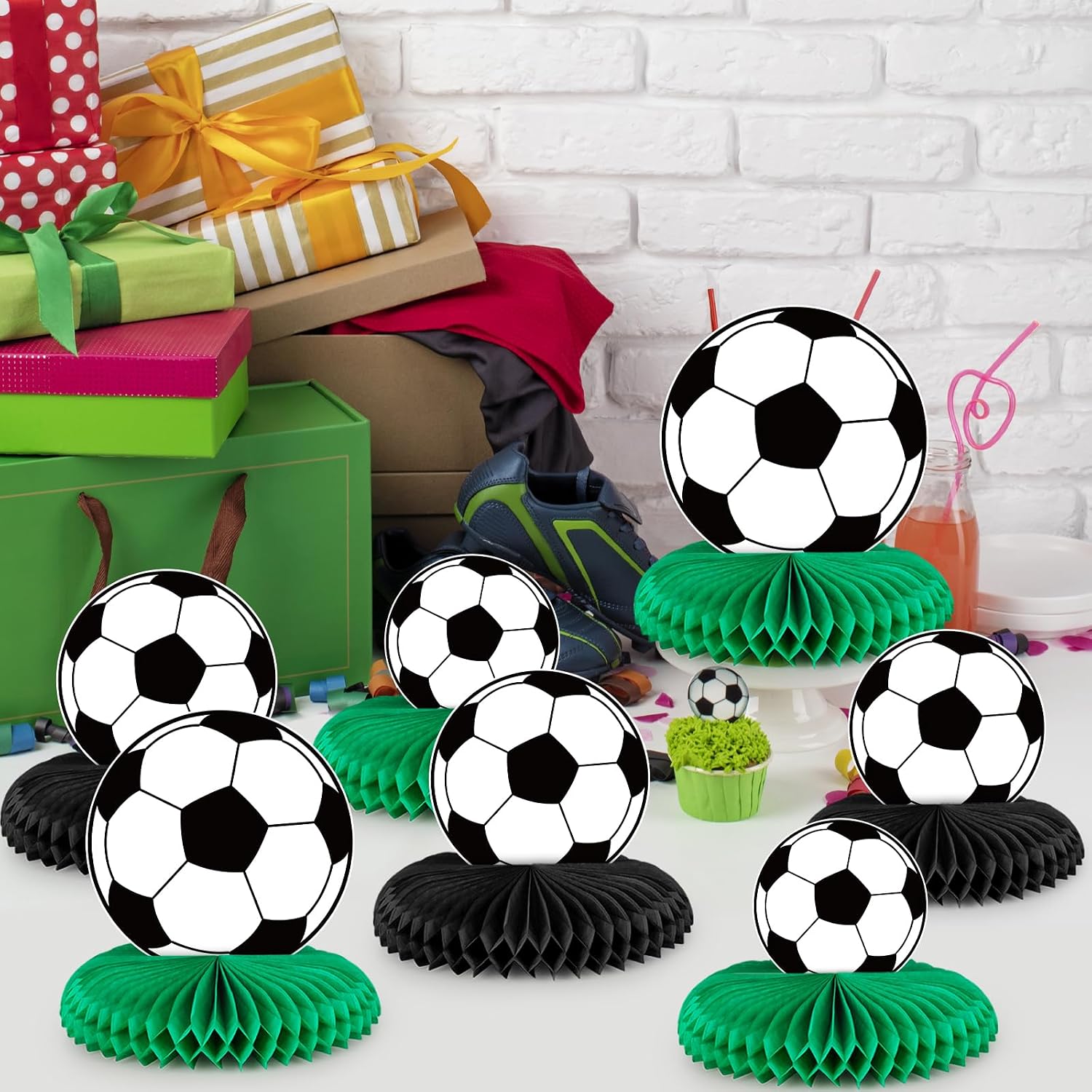 12 PCS Soccer Party Decorations Soccer Honeycomb Centerpieces for Table Sports Themed Tabletop Honeycomb Table Decorations for Boys Birthday Supplies Baby Shower - Image 5