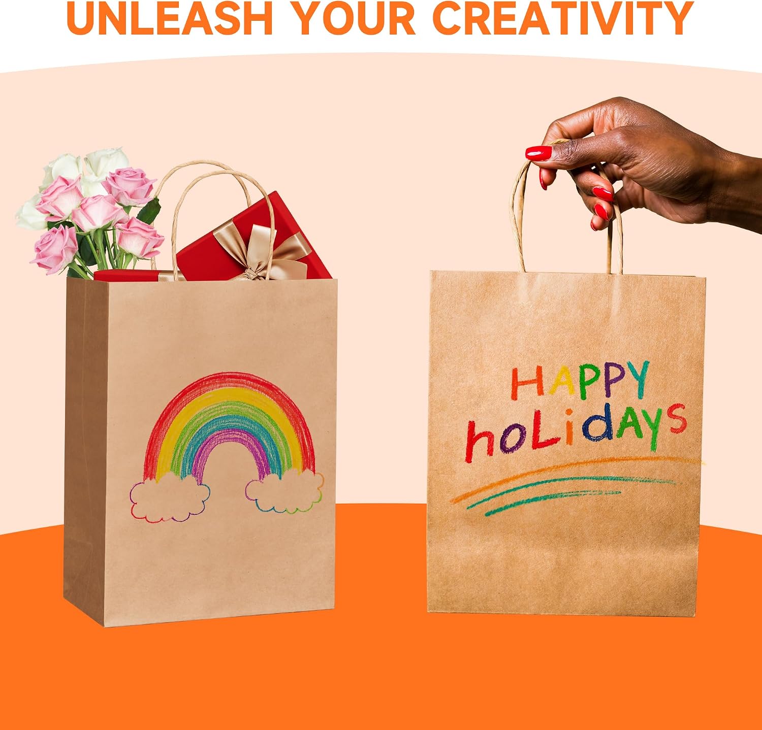 METAPRINT Brown Paper Gift Bags with Handles in Bulk, 100pcs Kraft Paper Bags 8x4.5x10.8 inch, Recyclable Shopping Bags for Retail, Grocery, Party Favors, Wedding - Image 5