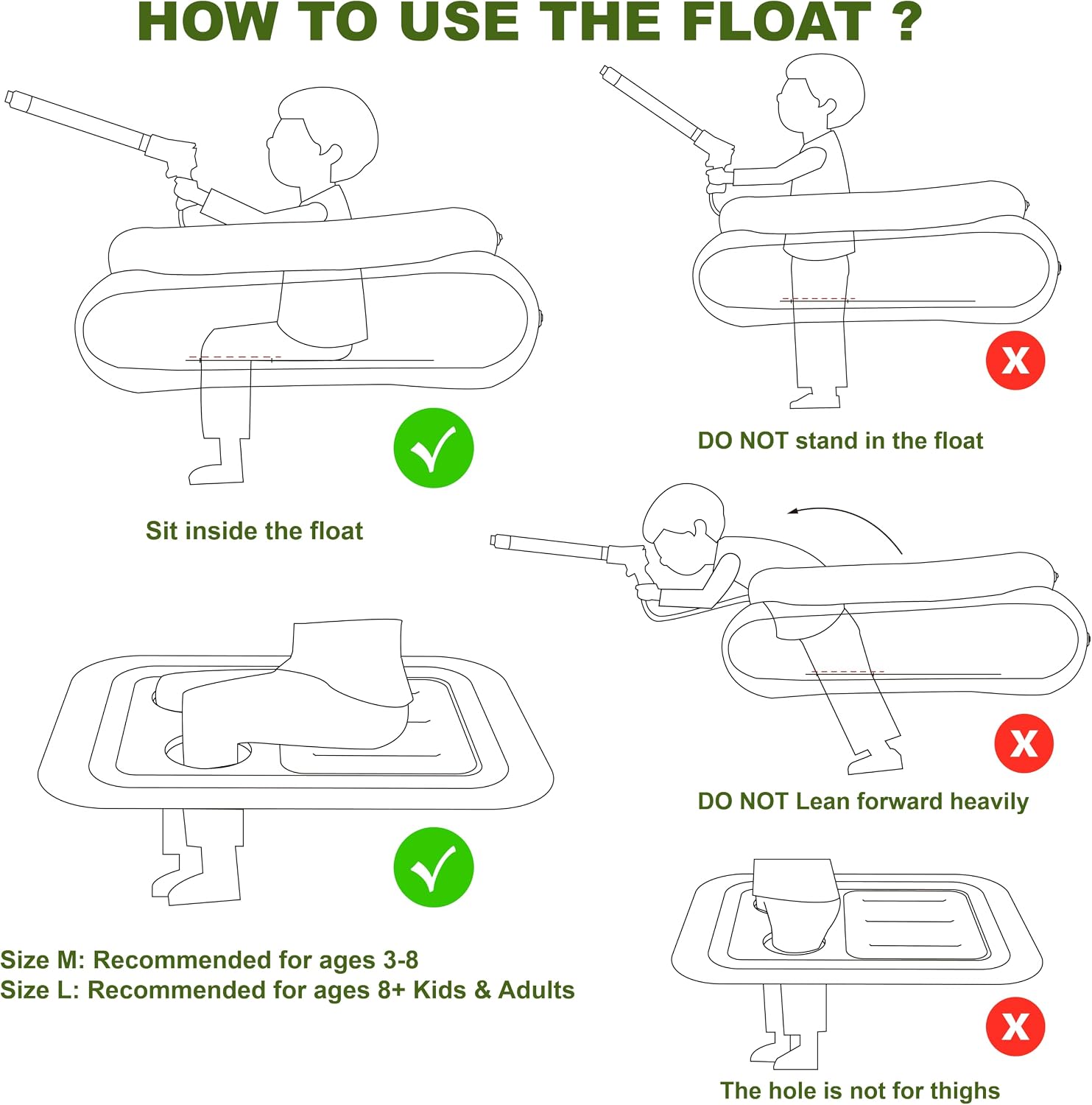Tank Pool Floats Kids Adults - Jasonwell Inflatable Pool Floaties Swimming Pool Tank with Water Cannon Gun Swim Floaty Rafts Lake Beach Party Pool Toys for Boys Girls Toddlers Kids Adults (Green, L) - Image 7