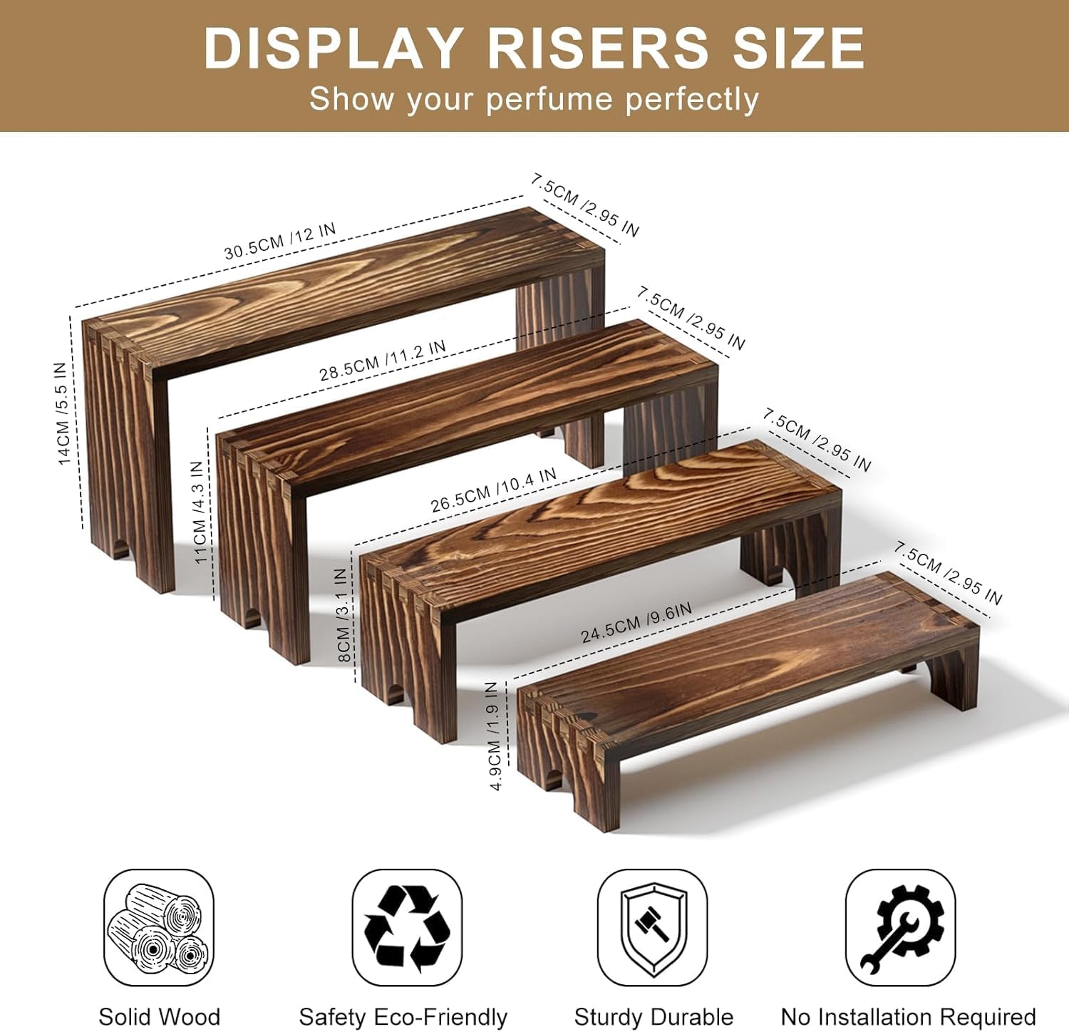 2 Set Wooden Tiered Risers Display Stands for Vendor Events,Stackable Wood Cupcake Display Stand,Farmhouse Decor Wood Dessert Table Display Set,Vendor Booth Display Items,Food Display Risers for Party - Image 9