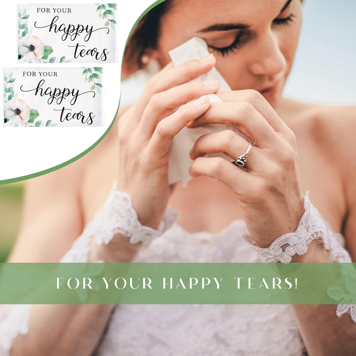 Yinder 60 Bulk Happy Tears Tissue Packs for Wedding 3 Ply Pocket Size Tissues Packs for Guests Facial Individual Wedding Favors Party Supplies Travel Graduation Celebration(Green Flower) - Image 5